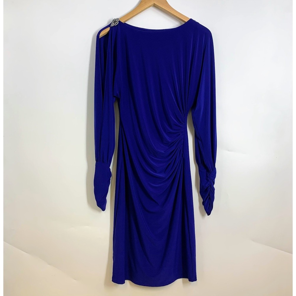 Ralph Lauren Royal Blue Ruched One Shoulder Embellished Long Sleeve Dress